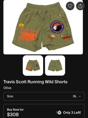 Travis Scott Olive Trail Running Shorts with Orange Graphics